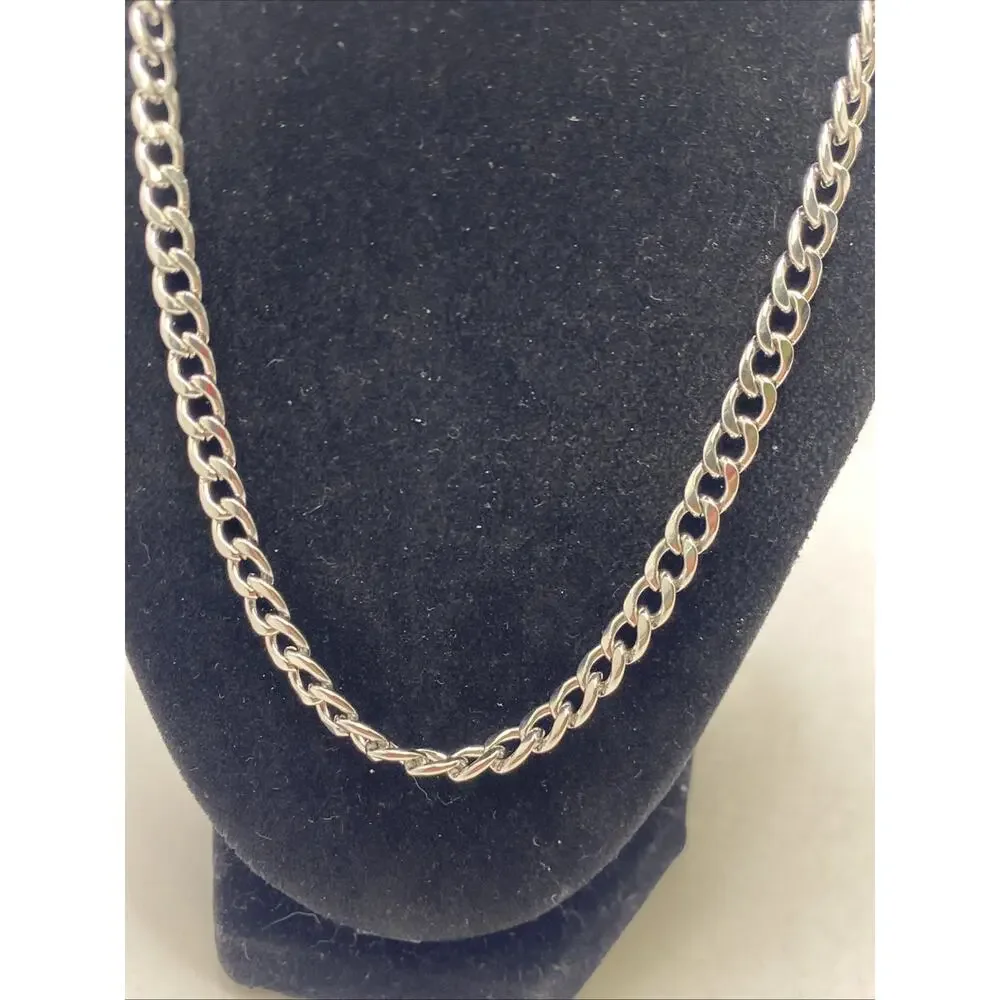 Mens Silver Tone Cuban Link Style Chain Necklace